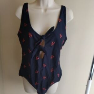 Old Navy- Navy One-Piece Swimsuit with Red Lobster Print and Front Knot